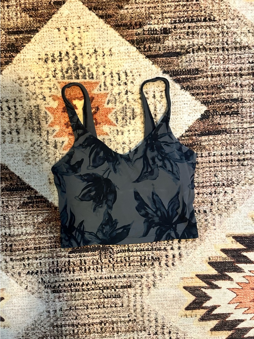 Lululemon Black Floral-Print Cropped Tank Top